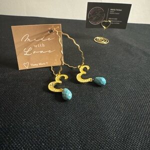Gold and Turquoise Earrings by Viesty Maria T